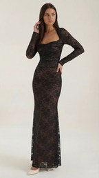 Lace Maxi Dress Sheer Long Sleeves for Parties – Nerissa