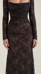 Lace Maxi Dress Sheer Long Sleeves for Parties – Nerissa