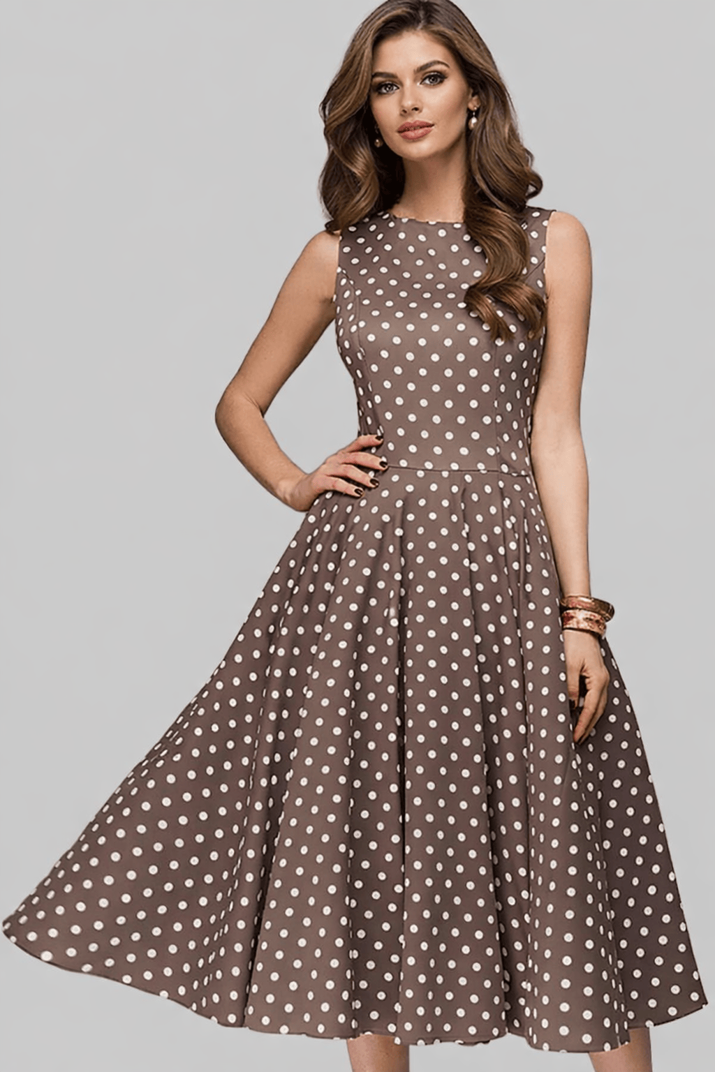 Chic Sleeveless High-Waist Dress with Polka Dot Print