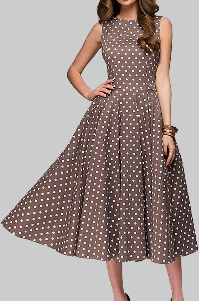 Chic Sleeveless High-Waist Dress with Polka Dot Print