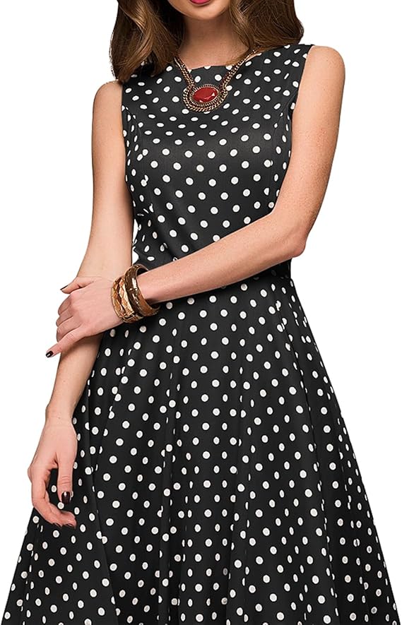 Chic Sleeveless High-Waist Dress with Polka Dot Print