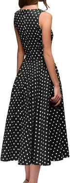 Chic Sleeveless High-Waist Dress with Polka Dot Print