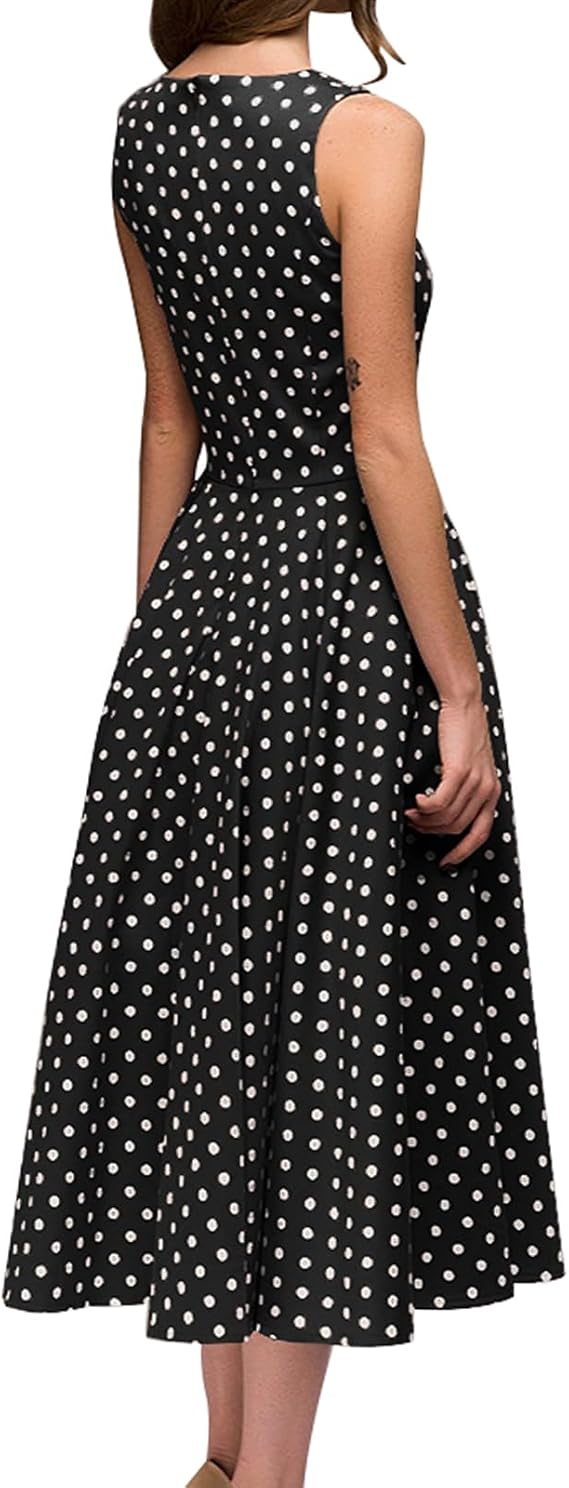 Chic Sleeveless High-Waist Dress with Polka Dot Print