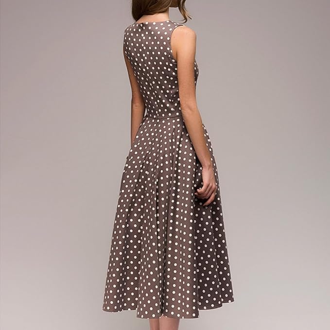 Chic Sleeveless High-Waist Dress with Polka Dot Print
