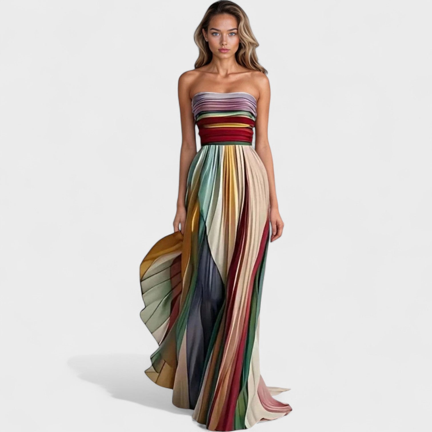 Multicolored Striped Sleeveless Long Evening Dress for Women – Flora