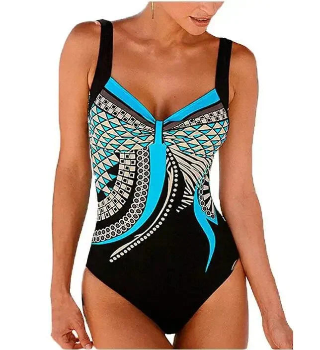 Women’s One-Piece Swimsuit with Figure-Flattering Print and Shaping Fit