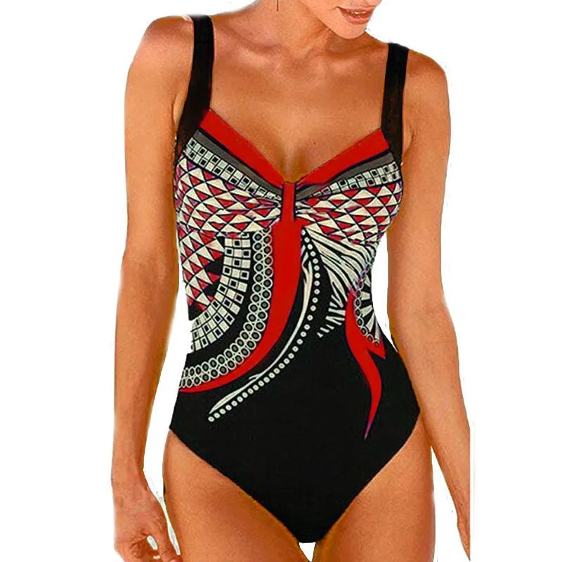Women’s One-Piece Swimsuit with Figure-Flattering Print and Shaping Fit