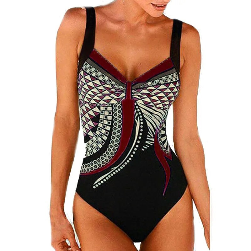 Women’s One-Piece Swimsuit with Figure-Flattering Print and Shaping Fit