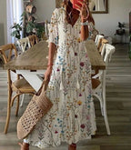 Bettina | Women's Short Sleeve V-Neck Bohemian Summer Maxi Dress