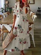 Bettina | Women's Short Sleeve V-Neck Bohemian Summer Maxi Dress