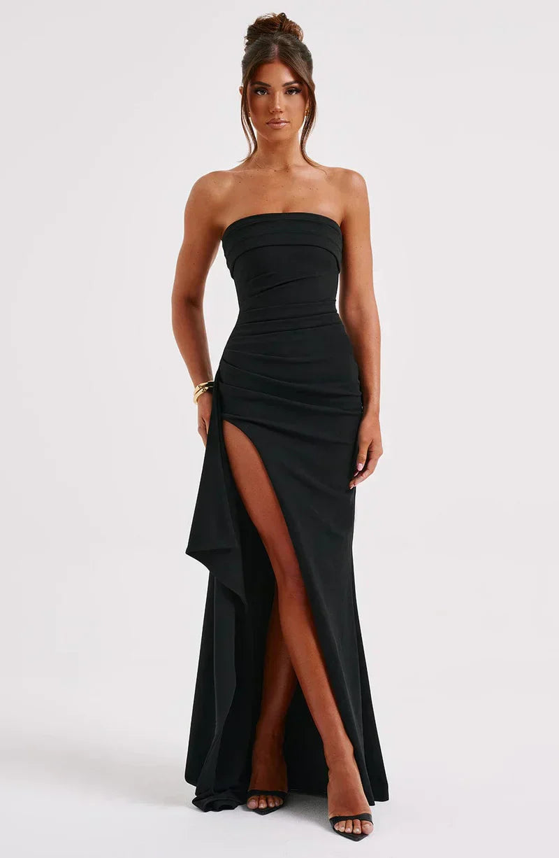 Off-Shoulder Twisted Maxi Dress for Parties High Slit – Jackie